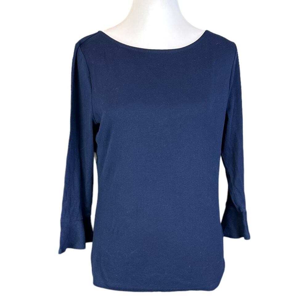 Lauren Ralph Lauren Ruffle Sleeve Tee Navy Blue Size Large
